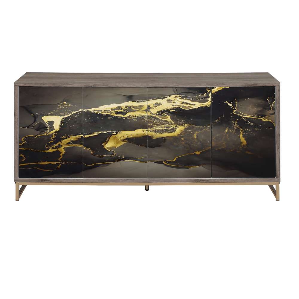 ACME Furniture - Payo Console Cabinet - Black Marble Paint - Oak & Champagne - AC02342 veiw 3
