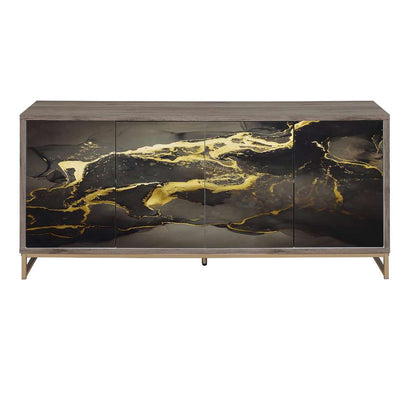 ACME Furniture - Payo Console Cabinet - Black Marble Paint - Oak & Champagne - AC02342 veiw 3
