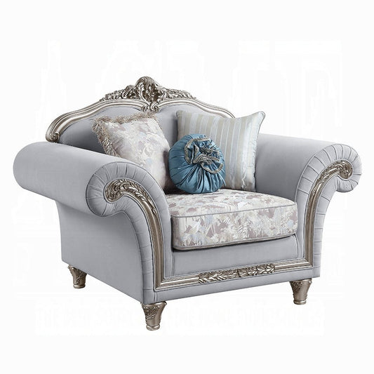 ACME Furniture - Pelumi Chair w/3 Pillows - Light Gray Linen & Platinum - LV01114 view 1