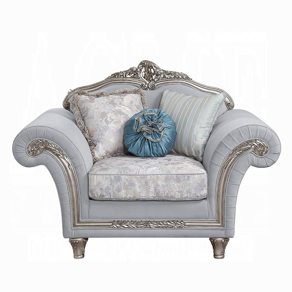 ACME Furniture - Pelumi Chair w/3 Pillows - Light Gray Linen & Platinum - LV01114 view 2