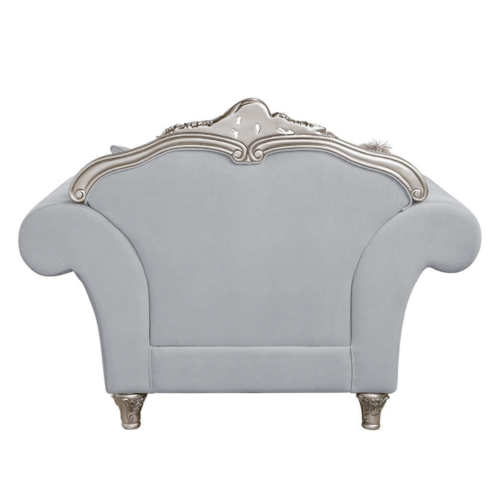 ACME Furniture - Pelumi Chair w/3 Pillows - Light Gray Linen & Platinum - LV01114 view 4