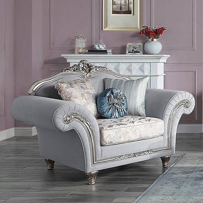 ACME Furniture - Pelumi Chair w/3 Pillows - Light Gray Linen & Platinum - LV01114 view 5