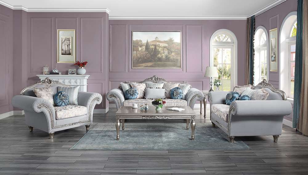 ACME Furniture - Pelumi Chair w/3 Pillows - Light Gray Linen & Platinum - LV01114 view 6