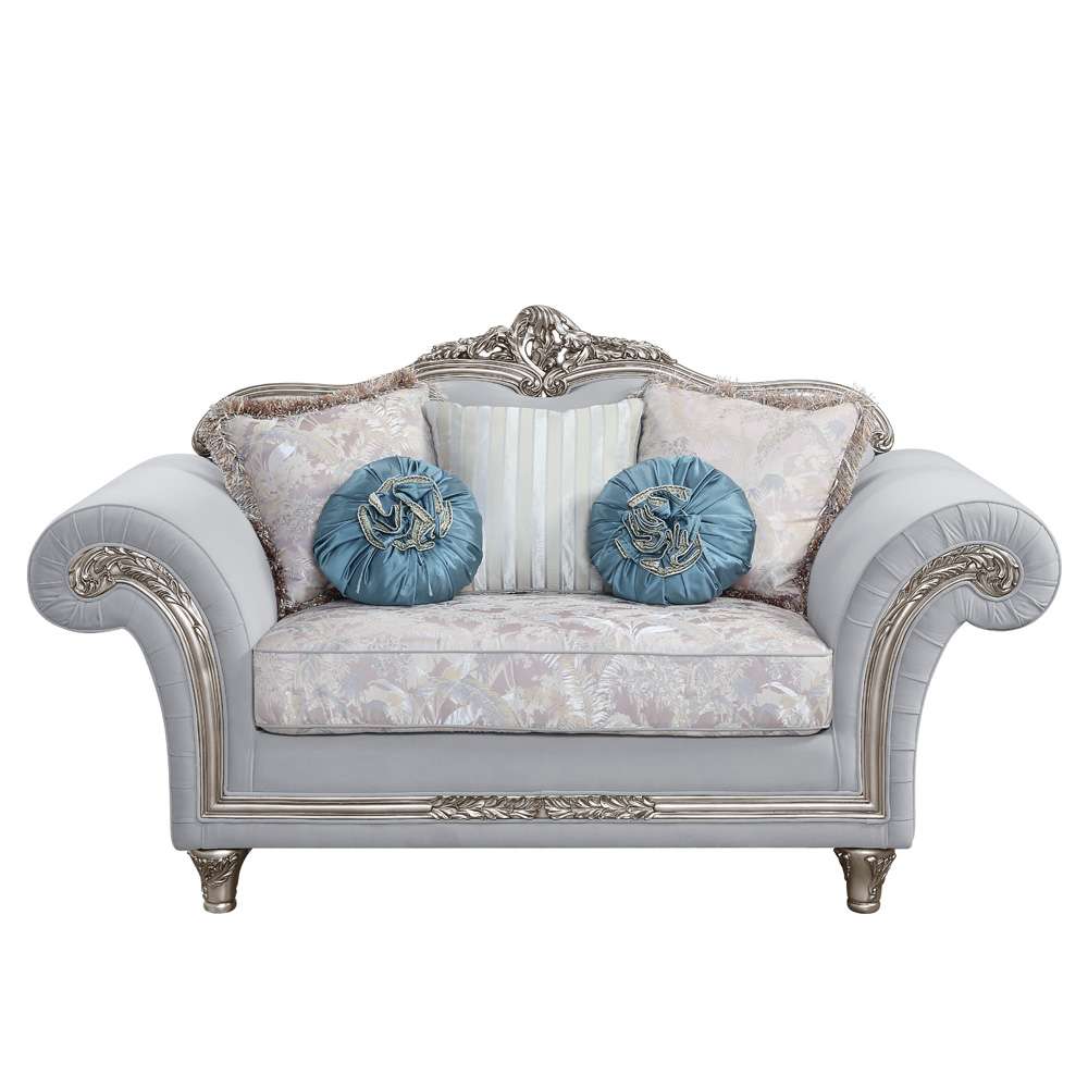 ACME Furniture - Pelumi Loveseat w/5 Pillows - Light Gray Linen & Platinum - LV01113 view 2