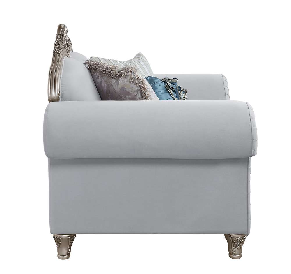 ACME Furniture - Pelumi Loveseat w/5 Pillows - Light Gray Linen & Platinum - LV01113 view 3