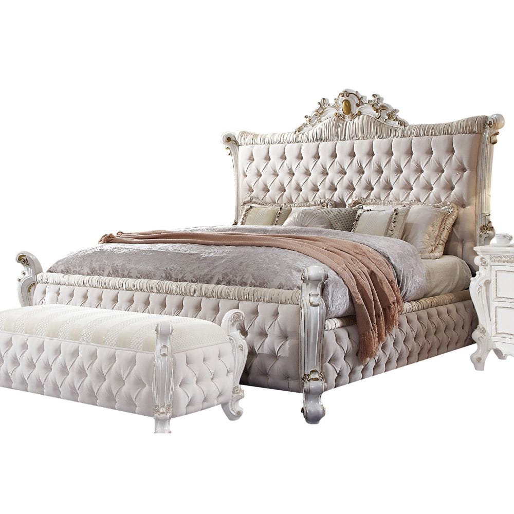 ACME Furniture - Picardy - CK Bed - Fabric & Antique Pearl - 27874CK view 1