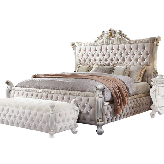 ACME Furniture - Picardy - CK Bed - Fabric & Antique Pearl - 27874CK view 1
