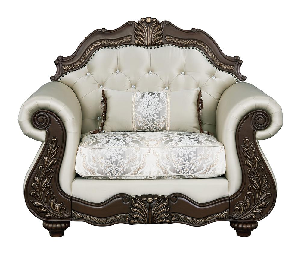 ACME Furniture - Pierce Chair w/Pillow - Beige Fabric & Cherry Finish - LV03832 veiw 1