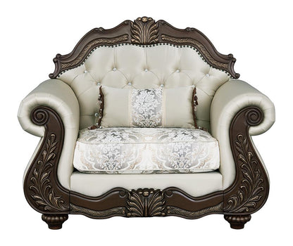 ACME Furniture - Pierce Chair w/Pillow - Beige Fabric & Cherry Finish - LV03832 veiw 1