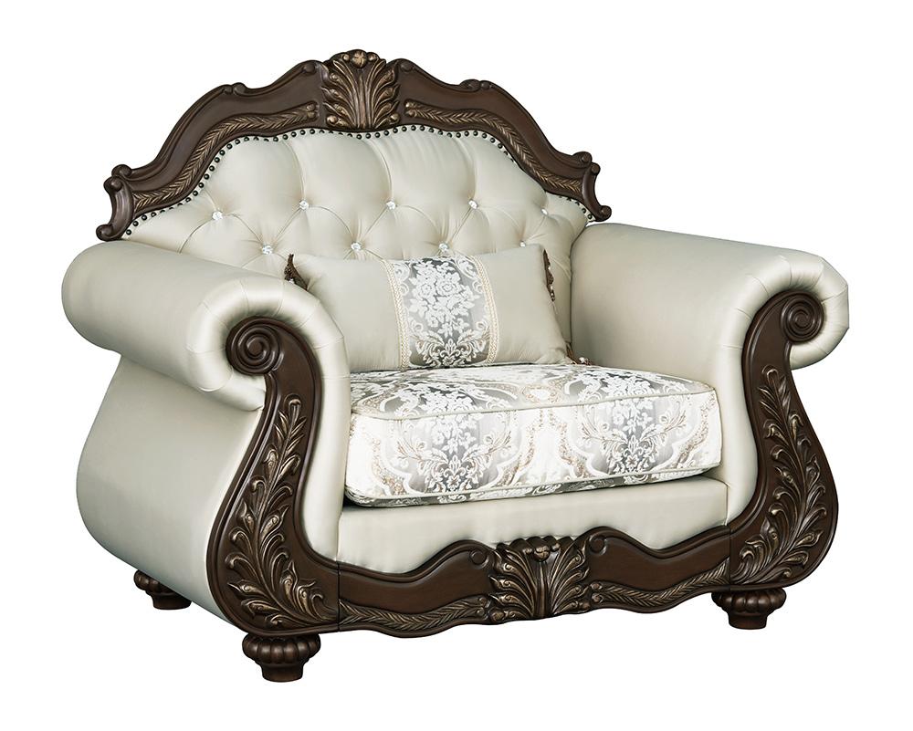 ACME Furniture - Pierce Chair w/Pillow - Beige Fabric & Cherry Finish - LV03832 veiw 2
