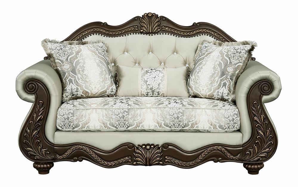 ACME Furniture - Pierce Loveseat w/3 Pillows - Beige Fabric & Cherry Finish - LV03831 view 1