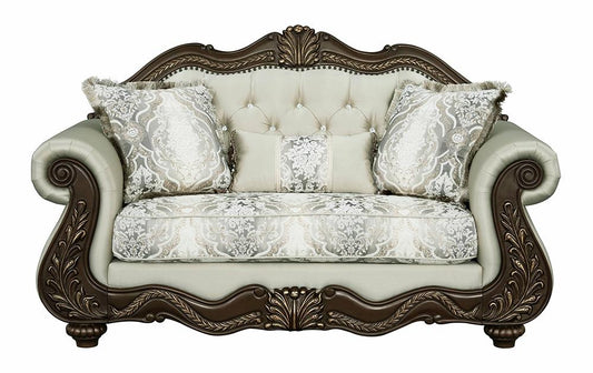 ACME Furniture - Pierce Loveseat w/3 Pillows - Beige Fabric & Cherry Finish - LV03831 view 1