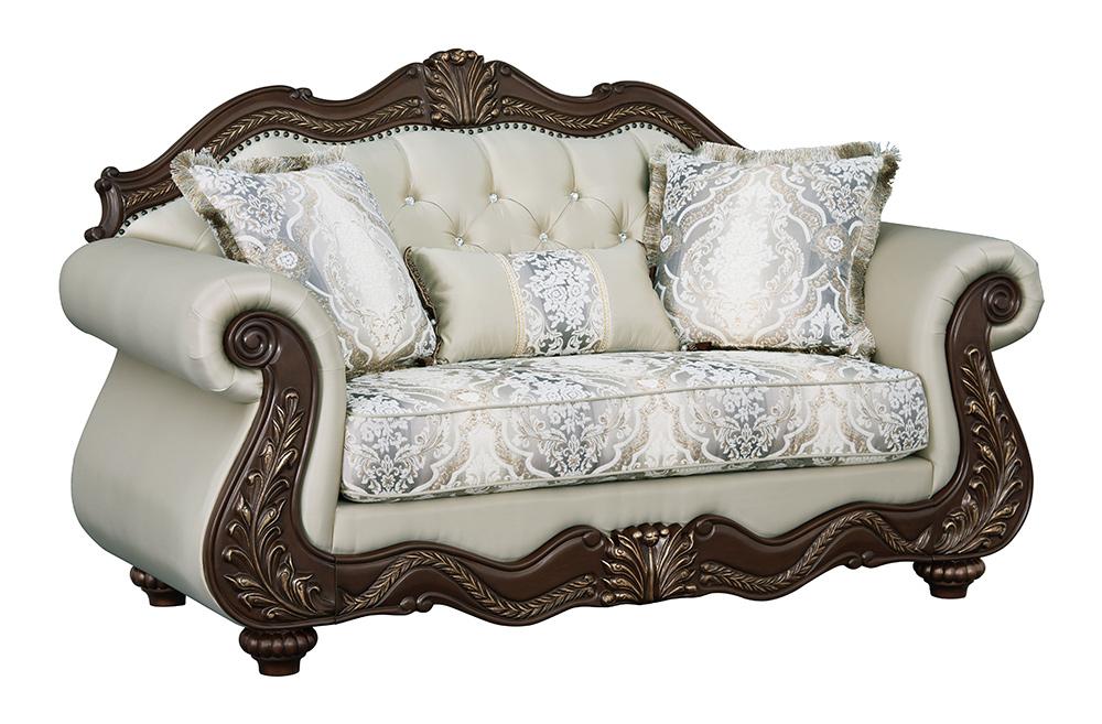 ACME Furniture - Pierce Loveseat w/3 Pillows - Beige Fabric & Cherry Finish - LV03831 view 2