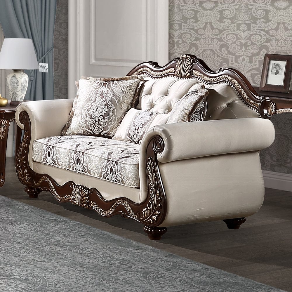 ACME Furniture - Pierce Loveseat w/3 Pillows - Beige Fabric & Cherry Finish - LV03831 view 5