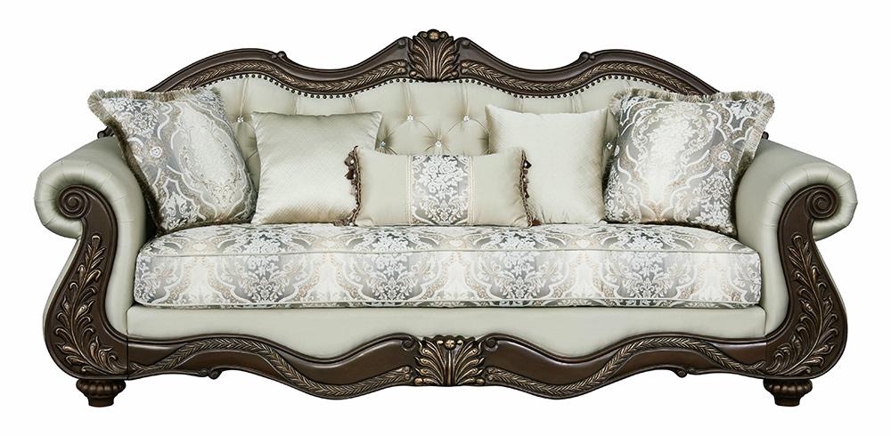 ACME Furniture - Pierce Sofa w/5 Pillows - Beige Fabric & Cherry Finish - LV03830 view 1