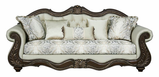 ACME Furniture - Pierce Sofa w/5 Pillows - Beige Fabric & Cherry Finish - LV03830 view 1