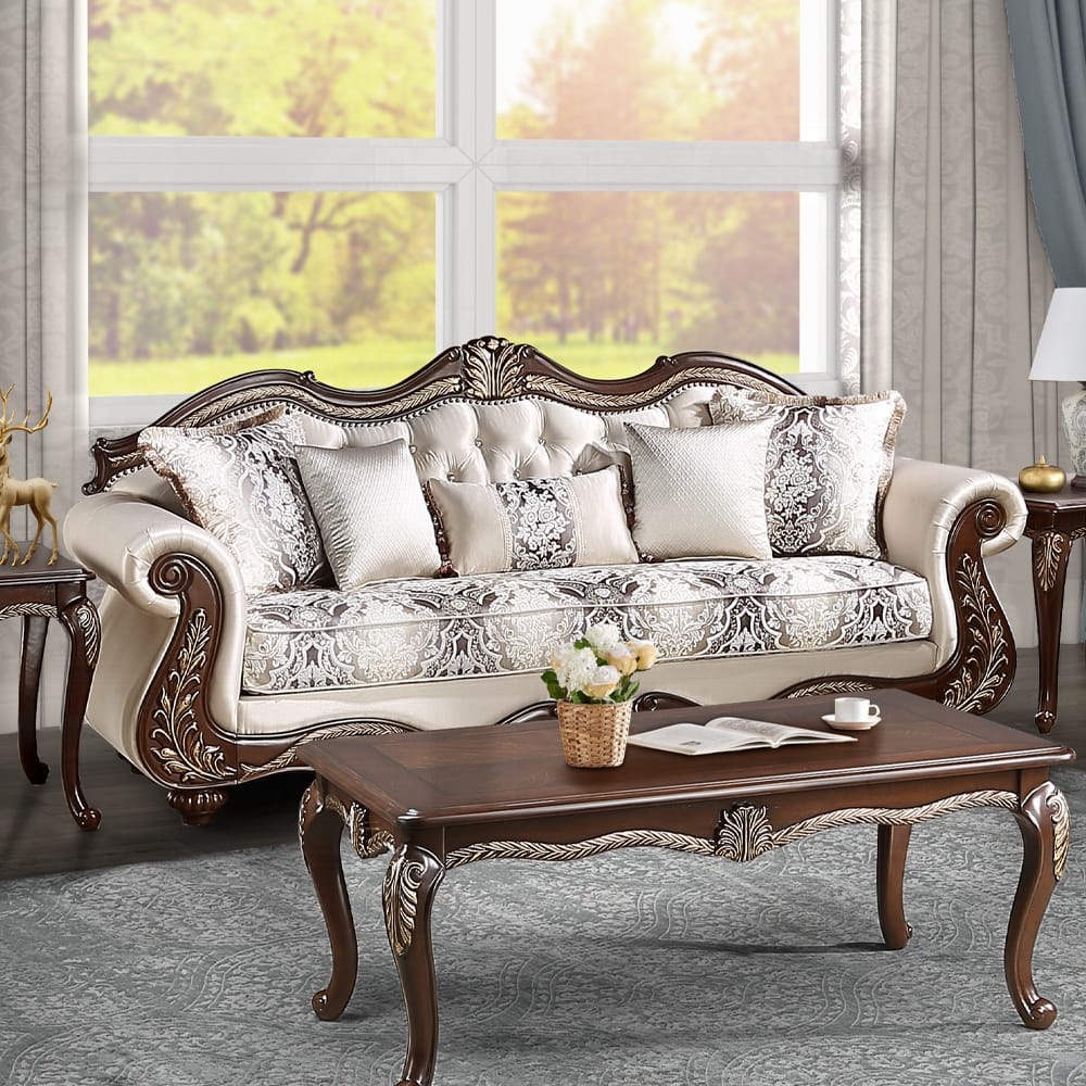 ACME Furniture - Pierce Sofa w/5 Pillows - Beige Fabric & Cherry Finish - LV03830 view 5