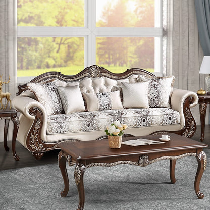 ACME Furniture - Pierce Sofa w/5 Pillows - Beige Fabric & Cherry Finish - LV03830 view 5