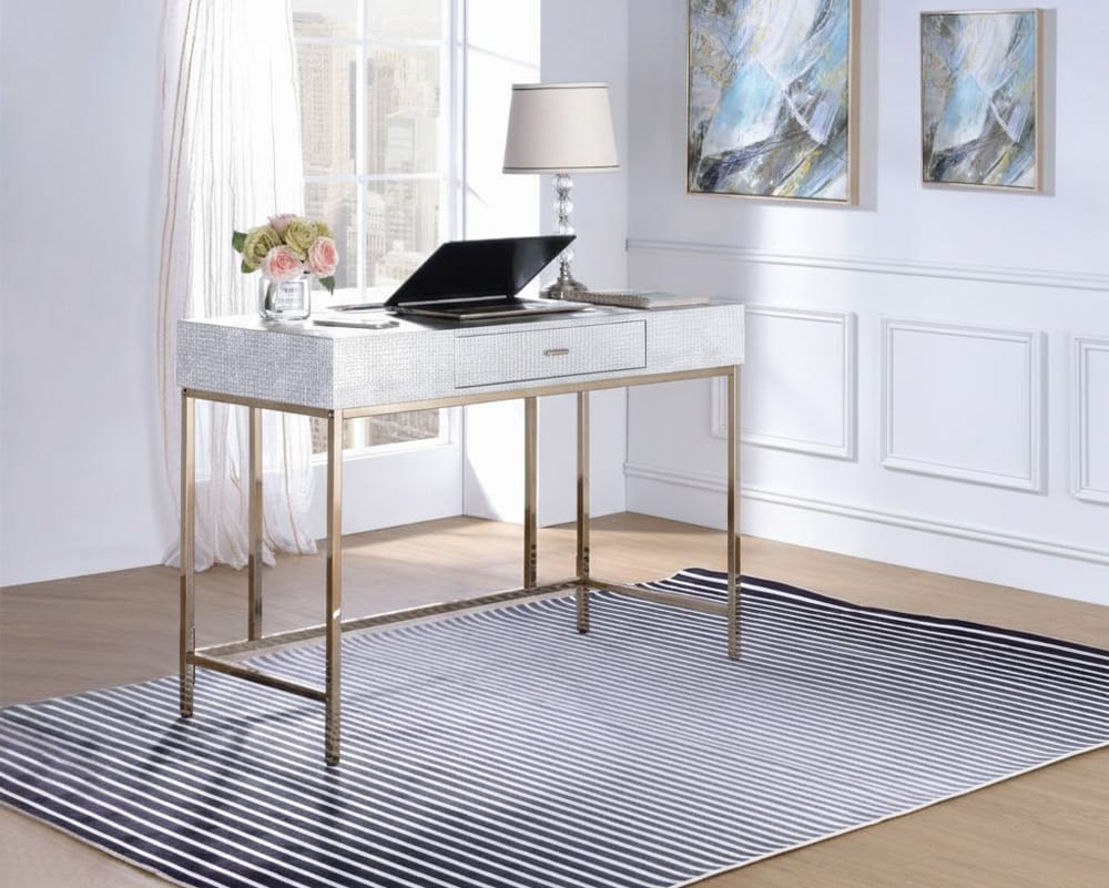 ACME Furniture - Piety - Writing Desk - Silver Synthetic Leather & Champagne - 92425 view 1