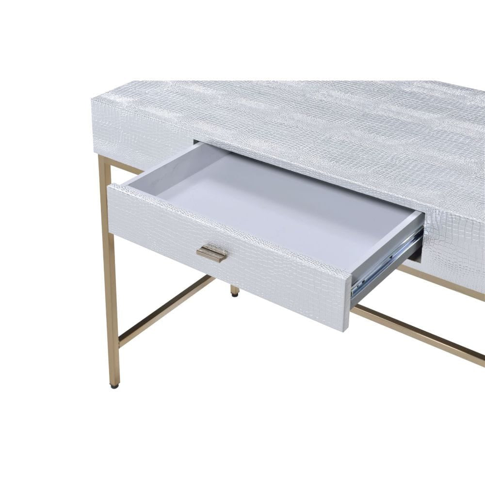 ACME Furniture - Piety - Writing Desk - Silver Synthetic Leather & Champagne - 92425 view 2