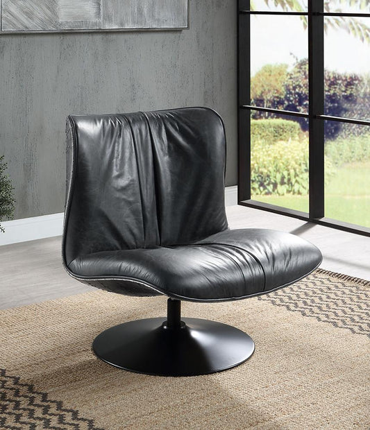 ACME Furniture - Piotr Accent Chair w/Swivel - Black Top Grain Leather - AC02581 veiw 1
