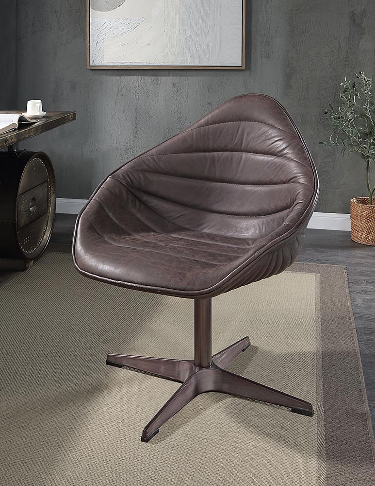 ACME Furniture - Pipino Accent Chair w/Swivel - Antique Ebony Top Grain Leather - AC02582 veiw 1