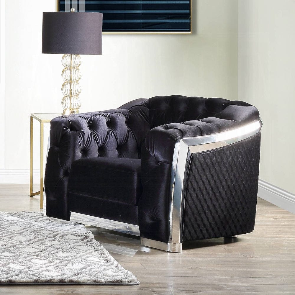 ACME Furniture - Pyroden Chair - Black Velvet & Chrome - LV00298 view 6