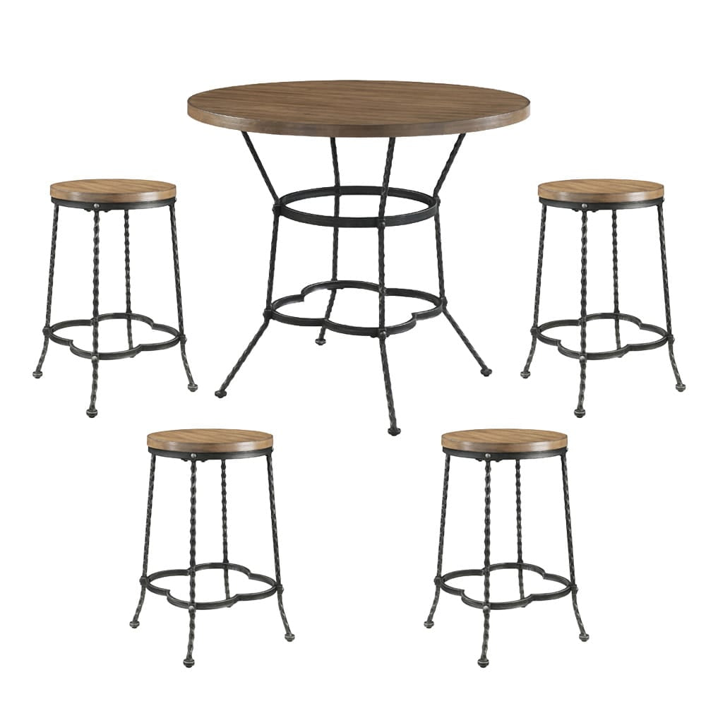 ACME Furniture - Qamar - 5Pc Pack Counter Height Table Set - Walnut & Antique Black - 71890 view 1