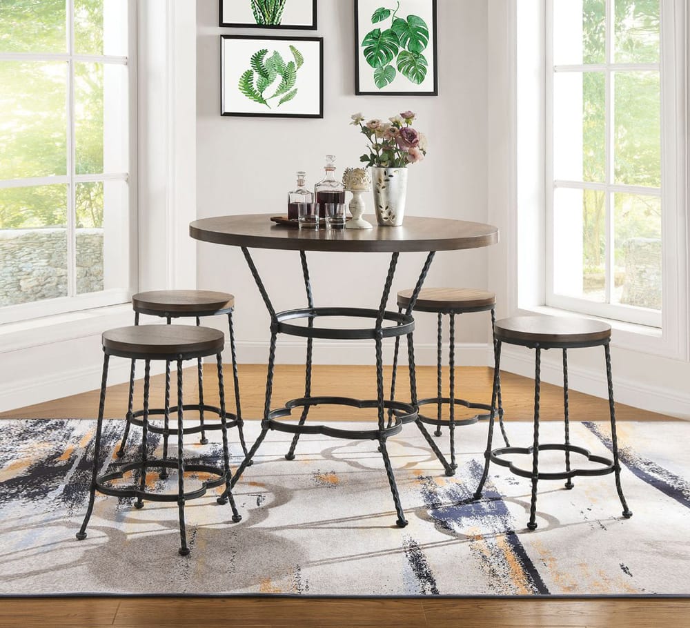 ACME Furniture - Qamar - 5Pc Pack Counter Height Table Set - Walnut & Antique Black - 71890 view 3