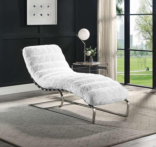 ACME Furniture - Qortini Chaise - White Teddy Sherpa & Stainless Steel - AC01988 veiw 1