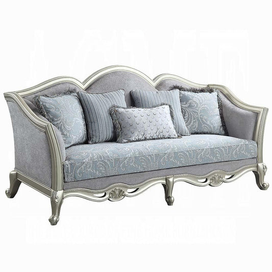 ACME Furniture - Qunsia Sofa w/5 Pillows - Light Gray Linen & Champagne Finish - LV01117 veiw 1