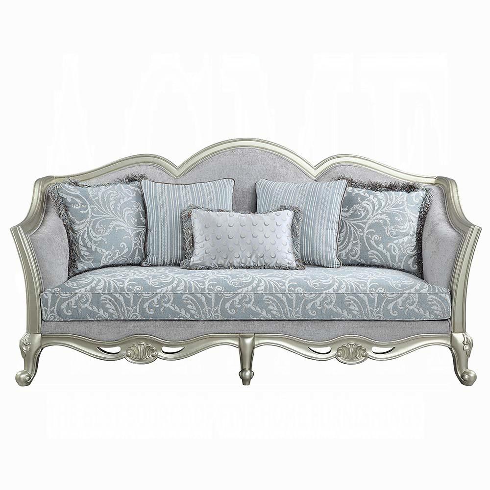 ACME Furniture - Qunsia Sofa w/5 Pillows - Light Gray Linen & Champagne Finish - LV01117 veiw 2