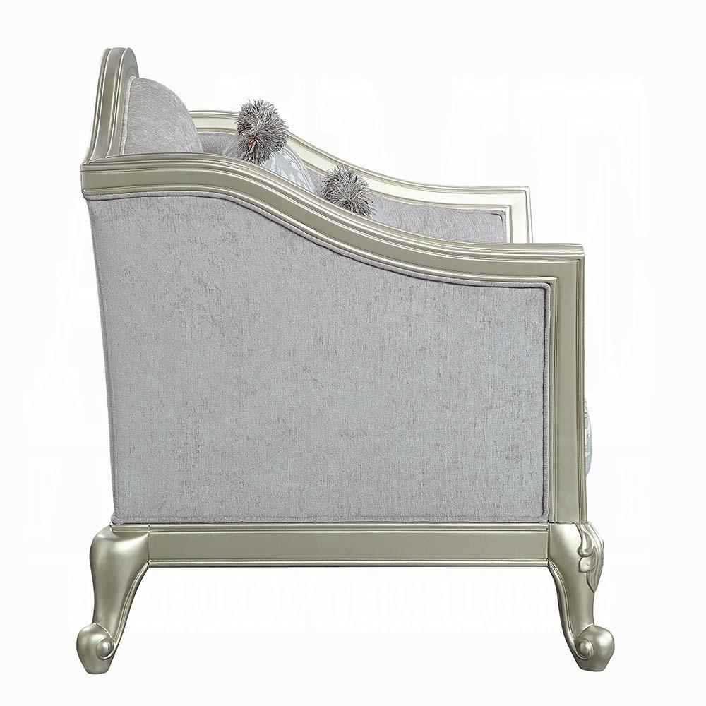 ACME Furniture - Qunsia Sofa w/5 Pillows - Light Gray Linen & Champagne Finish - LV01117 veiw 3
