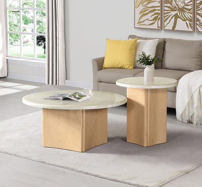 ACME Furniture - Qwin Coffee Table - Marble Top & Oak Finish - LV03005 veiw 4