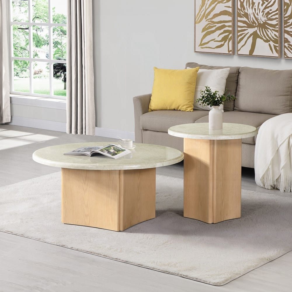 ACME Furniture - Qwin End Table - Marble Top & Oak Finish - LV03006 view 4