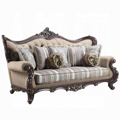 ACME Furniture - Ragnar Sofa w/7 Pillows - Light Brown Linen & Cherry Finish - LV01122 veiw 1