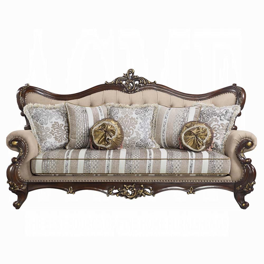 ACME Furniture - Ragnar Sofa w/7 Pillows - Light Brown Linen & Cherry Finish - LV01122 veiw 2