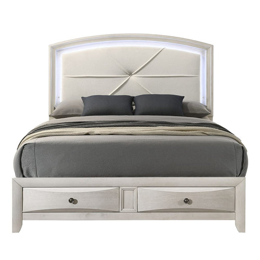 ACME Furniture - Ramondi - Queen Bed w/Storage & LED - Antique White  - BD05282Q view 2