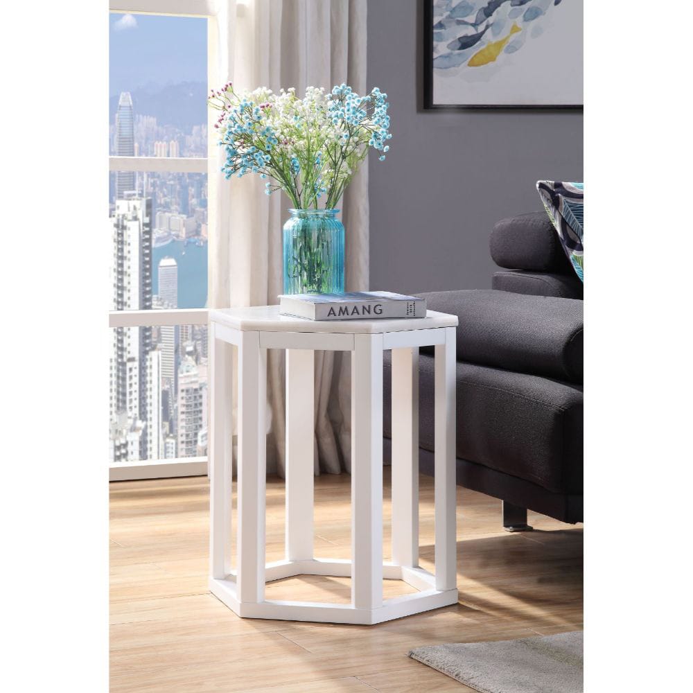 ACME Furniture - Reon - 2Pc Pack Accent Table Set - Marble Top & White - 82462 view 1