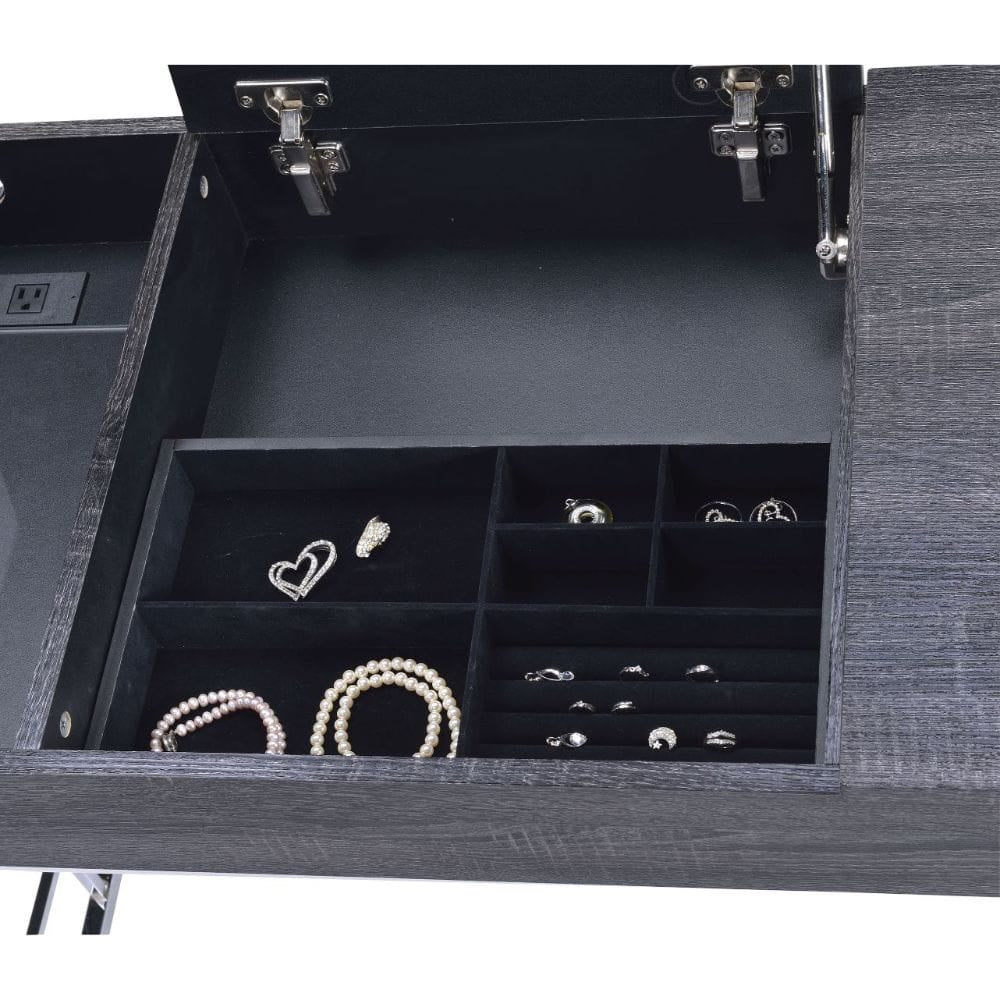 ACME Furniture - Saffron - Vanity Desk w/USB - Black Oak & Chrome - 90317 view 4