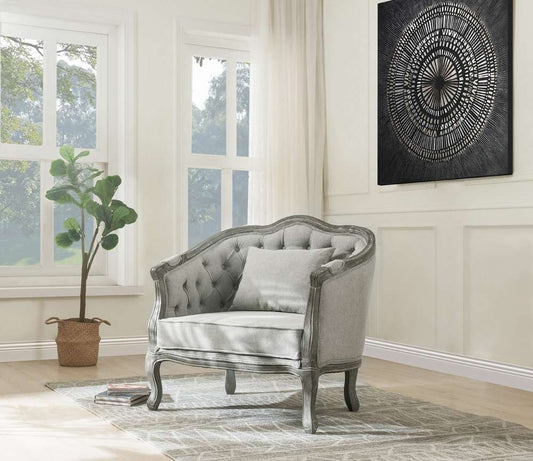 ACME Furniture - Samael Chair w/Pillow - Gray Linen & Gray Oak - LV01163 veiw 1