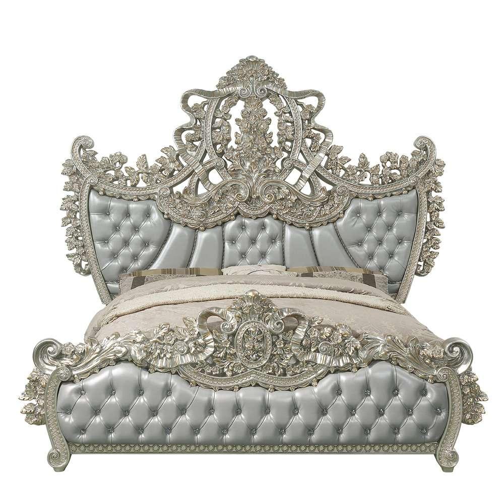 ACME Furniture - Sandoval Eastern King Bed - Beige Synthetic Leather & Champagne - BD01487EK veiw 2