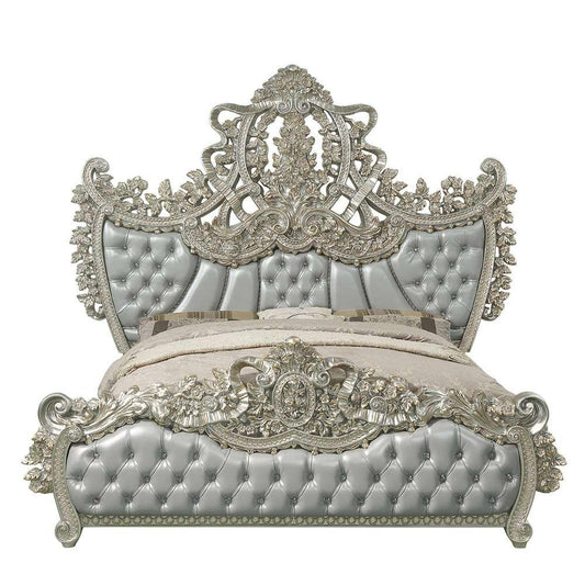 ACME Furniture - Sandoval Eastern King Bed - Beige Synthetic Leather & Champagne - BD01487EK veiw 2