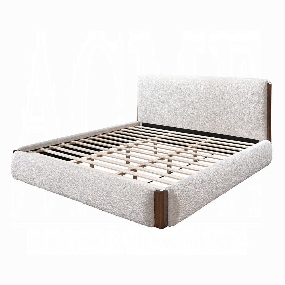 ACME Furniture - Sandro Eastern King Bed - White Boucle & Walnut - BD02469EK view 1
