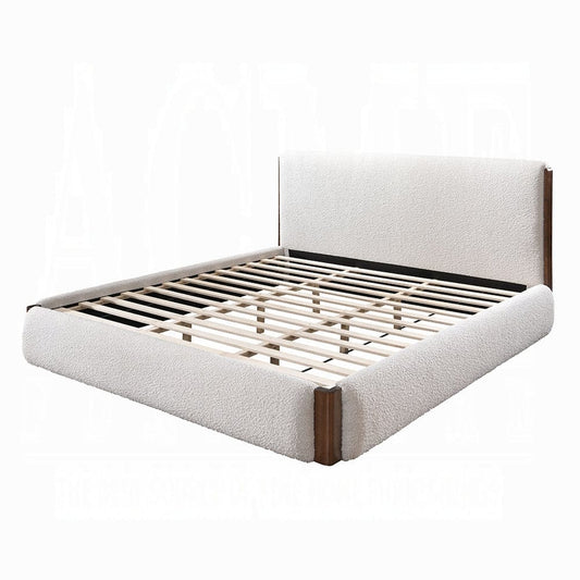 ACME Furniture - Sandro Eastern King Bed - White Boucle & Walnut - BD02469EK view 1