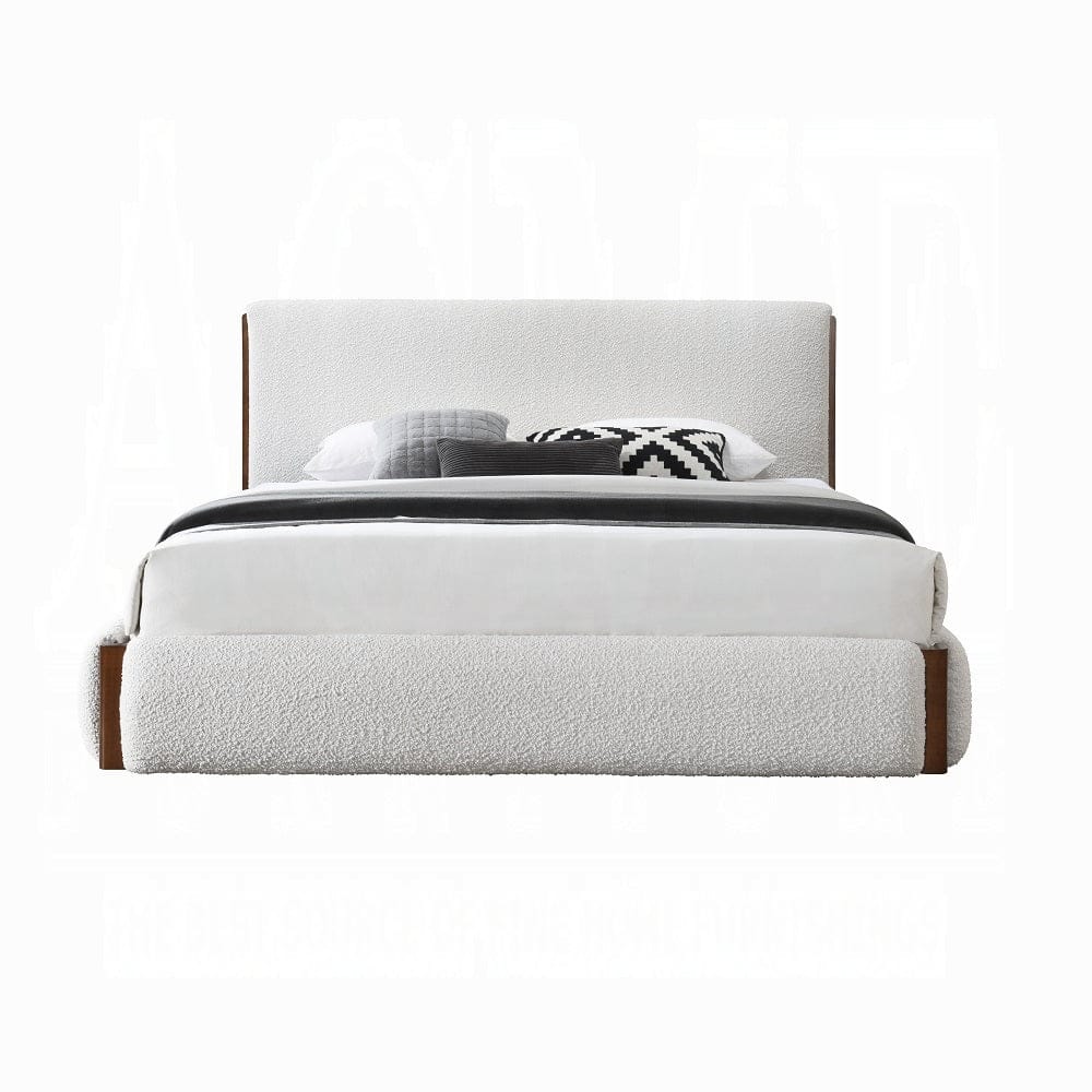 ACME Furniture - Sandro Eastern King Bed - White Boucle & Walnut - BD02469EK view 2