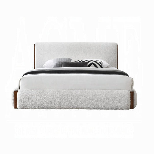 ACME Furniture - Sandro Eastern King Bed - White Boucle & Walnut - BD02469EK view 2