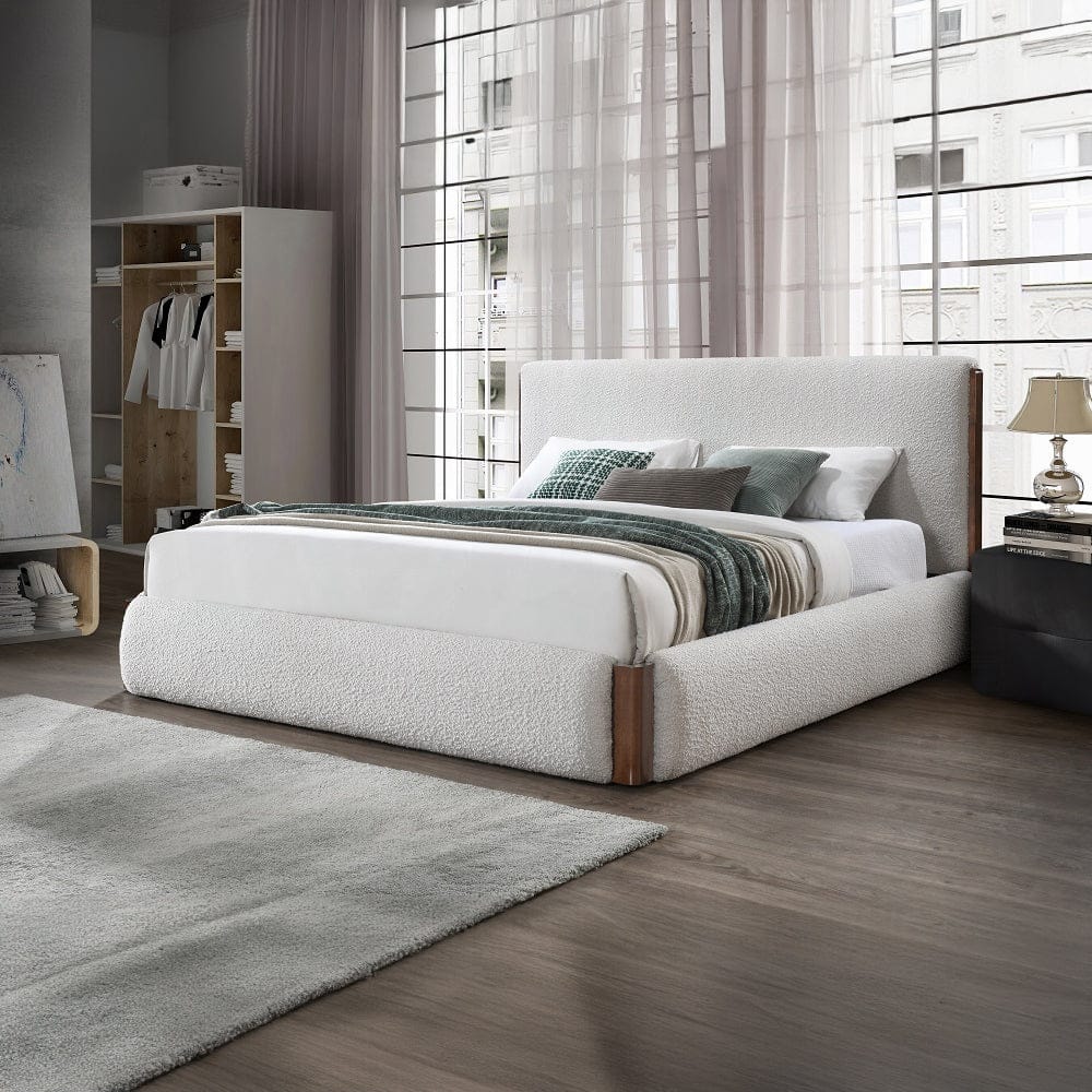 ACME Furniture - Sandro Eastern King Bed - White Boucle & Walnut - BD02469EK view 6