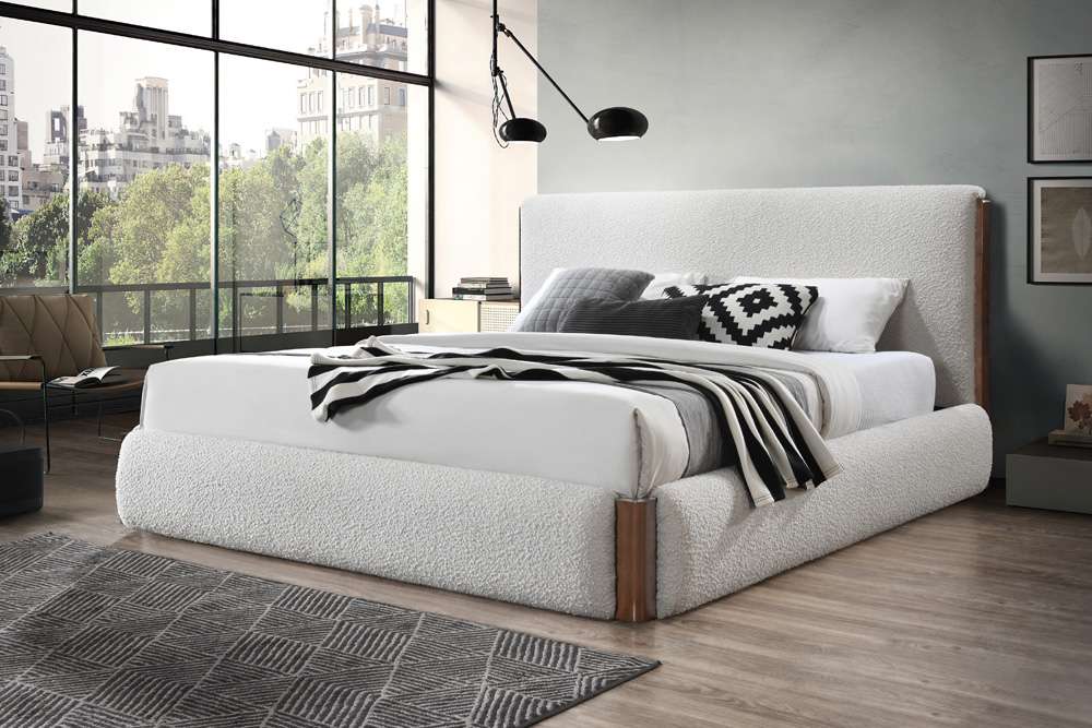 ACME Furniture - Sandro Queen Bed - White Boucle & Walnut - BD02470Q view 7