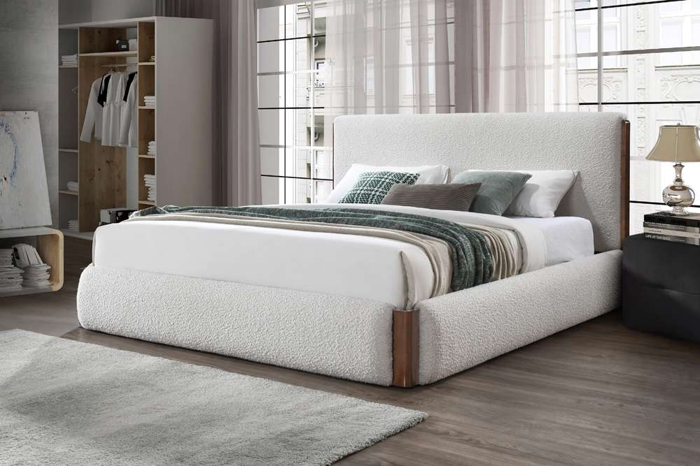 ACME Furniture - Sandro Queen Bed - White Boucle & Walnut - BD02470Q view 9